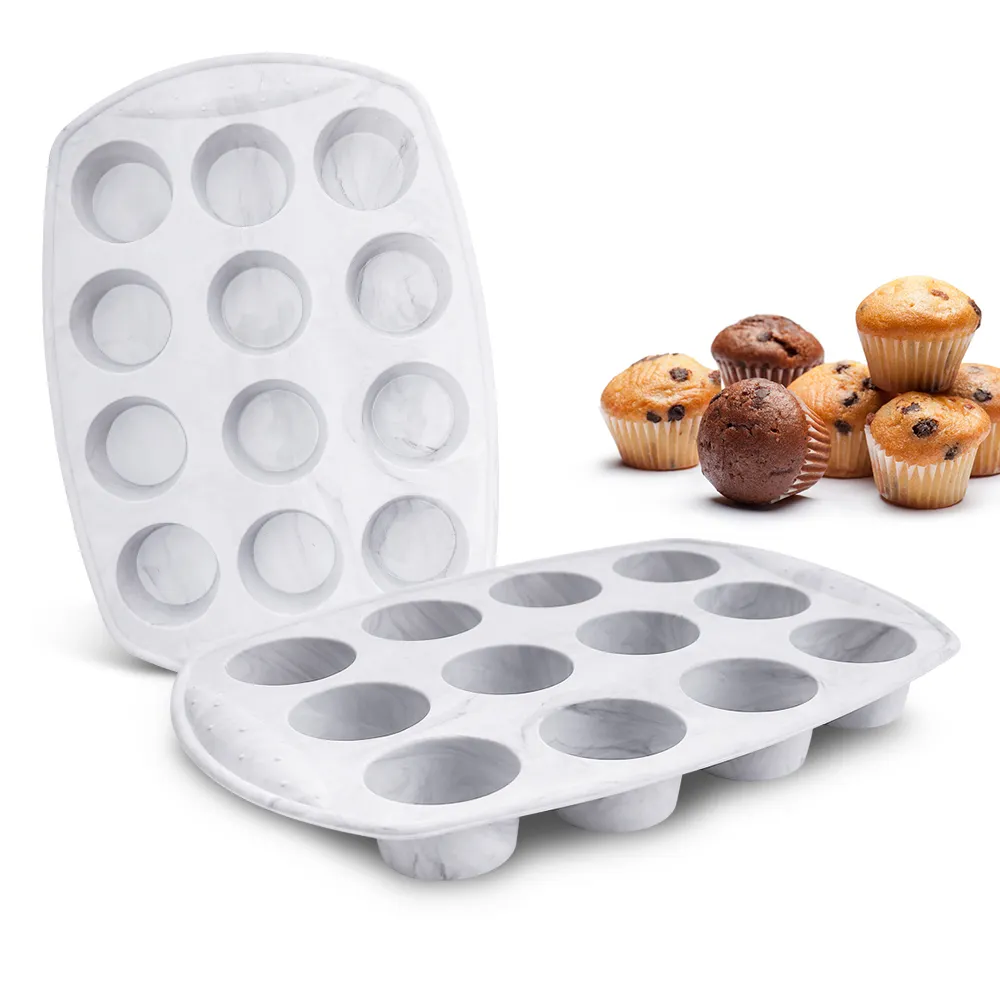 Antihaft-runde Form 12 Tassen Wieder verwendbare Muffin-und Cupcake-Silikonbecher-Kuchen form