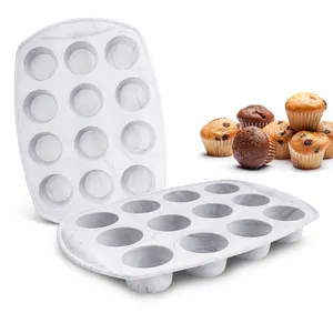 不粘圆形12杯可重复使用的松饼和纸杯蛋糕硅胶杯蛋糕模具