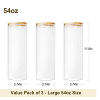 54oz cuisine utiliser des bocaux en verre borosilicaté vide clair conteneurs en verre de stockage des aliments avec couvercle en bambou