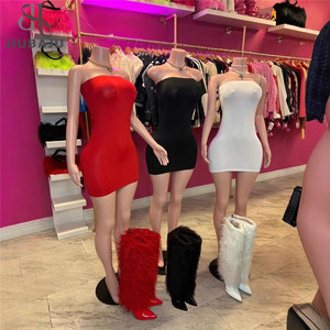 Nuovo <span class=keywords><strong>Abito</strong></span> Tubino Mini Sexy Aderente Primavera Estate da Donna, Senza Spalline, Senza Maniche, Scollo sulla Schiena, Vestito Slim Monocolore per Clubwear - Product Image 1