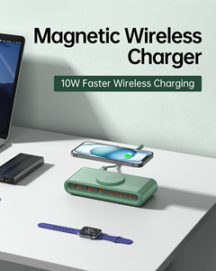 Magnetic Wireless <b>Charger</b> with 3 USB-A and 3 USB-C Ports Fast Charging for Smart Watch and 15W wireless Output Plastic White - Product Image 2