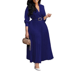Vestido de Oficina con Cuello Camisero, Manga 3/4, Cinturón, Estilo Africano, Talla Grande, Corte en A para Mujer - Product Image 3