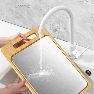 เขียงไม้ไผ่สแตนเลสทรงสี่เหลี่ยมผืนผ้าสองด้านสำหรับใช้ในครัว - Product Image 3