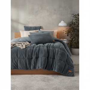 Cotton Box Home Use Double Plush Duvet Set Solid Grey 195x215 cm - Product Image 3