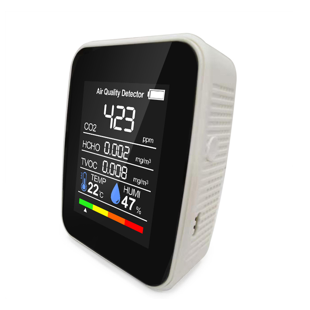 Portable 5-in-1 Integrated Air Quality Monitor OLED Display Plastic Sensor System 1200mAh Battery CE ROHS Certified Home Hotel
