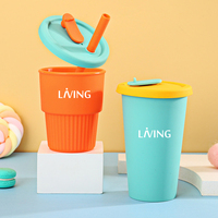 Mignonne tasse en silicone incassable pour la maison et le bureau, 8,5 oz, tasse à café et à lait pliable en silicone avec paille pour enfants