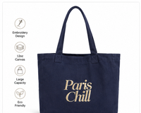 Sac fourre-tout en toile de coton robuste de 12 oz, bleu marine, avec broderie personnalisée style Paris, sac à bandoulière pour le shopping, grande capacité