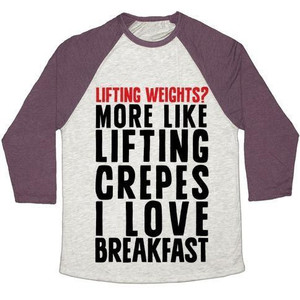 Lifting <b>Weights</b>? More Like Lifting Crepes Unisex Tri-Blend Baseball Tee - Product Image 3