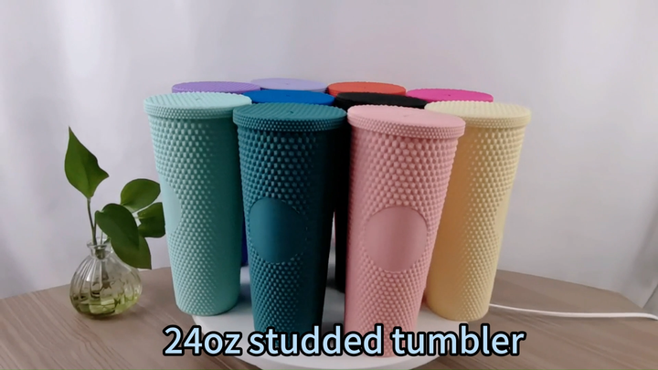 2023 New Hot Small Moq Diy Available 24oz Venti Double Wall Coffee Matte  Plastic Bulk Studded Tumbler Grid Pineapple Straw Cup