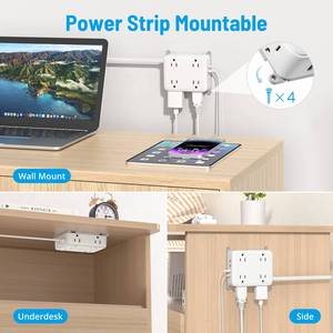 Enchufe plano ultrafino Cable de extensión de 5 pies Regleta de alimentación de 1625W con puerto USB - Product Image 5