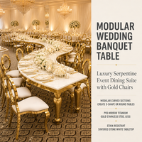 Chaises serpentine rondes de luxe et tables de mariage en verre blanc pour événements, idéales pour hôtels et centres de réception - Vente en gros