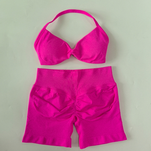 Sin Logotipo, Conjunto Deportivo de 2 Piezas para Mujer, Shorts de Cintura Alta con Efecto Scrunch, Sujetador Deportivo con Tirantes, Ropa Deportiva sin Costuras para Gimnasio y Yoga, Color Sólido - Product Image 5