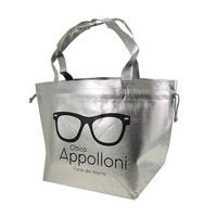 Sacs cadeaux promotionnels en tissu métallisé argenté personnalisables et réutilisables avec logo pour lunettes de mode