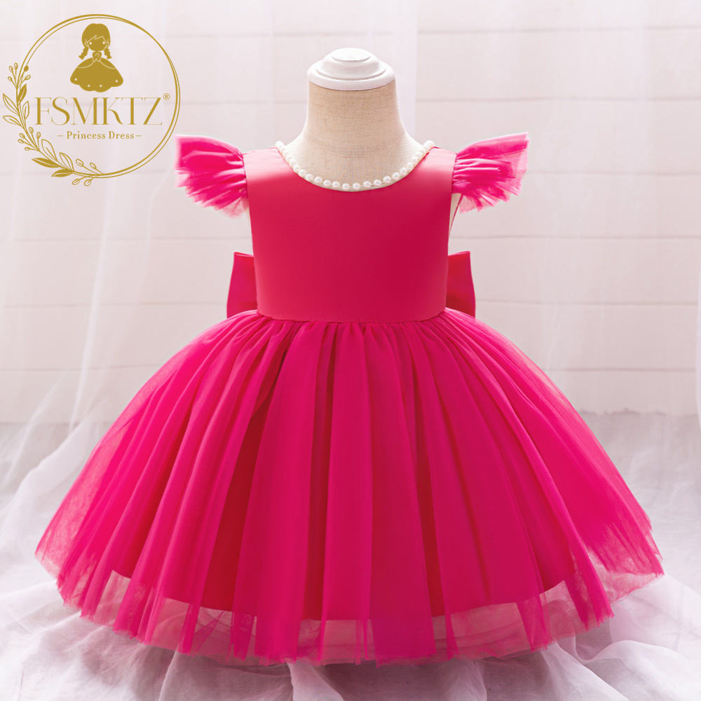 FSMKTZ Vestido de satén Floral rosa fuerte para niñas de años