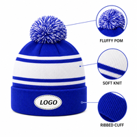 Bonnet tricoté personnalisé à pompon, rayé, extensible, taille unique, pour l'hiver, décontracté, chaud et confortable, unisexe, OEM, vente en gros, faible MOQ
