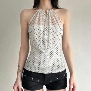 Top de Fiesta para Mujer con Cuello Halter, Plisado, de Puntos, de Malla Transparente, con Cadena, Sexy, Sin Espalda, Ajustado, Moda 2026 - Product Image 5