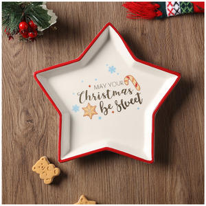 Assiettes de Noël tridimensionnelles, assiettes à fruits de Noël en céramique peintes à la main avec des motifs dorés - Product Image 3