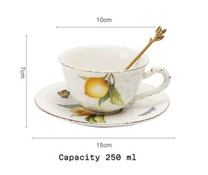 ชุดกาต้มน้ำพร้อมจานรองและถ้วยกาแฟเซรามิกลายเลมอนนูนสไตล์ยุโรป เหมาะสำหรับน้ำชายามบ่าย - Product Image 2