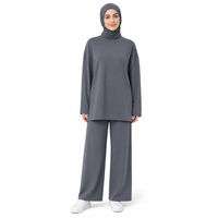 Ensemble 2 pièces OEM pour femmes musulmanes : Tunique en coton et pantalon large gris ardoise élégant, couvrance intégrale, marque privée, vente en gros