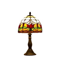Lampe de table en verre teinté style baroque rétro avec motif de roses et de raisins, lampe de chevet LED pour la décoration de la chambre à coucher