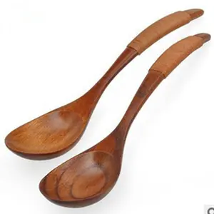 Long Handle Wooden Mixing Spoon Phoebe Wood Soup Spoon Japanese Thread Decorated Wooden Ramen Spoon