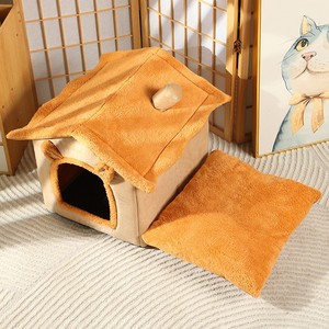 Grosir kandang kucing hangat musim dingin hewan peliharaan kecil lepas pasang rumah Vila tertutup sejuk dapat dicuci fitur bantal tempat tidur mewah anjing peliharaan - Product Image 1