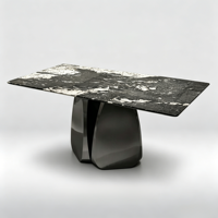 Nouvelle Table à Manger en Pierre Artificielle 2026 avec Base en Acier Inoxydable, Table Rectangulaire Moderne de Luxe Effet Marbre