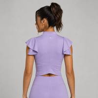 Haut de yoga Petalsleeve personnalisé pour femme, coupe courte, t-shirt de sport avec coussinets de poitrine, idéal pour la gym, la course, séchage rapide, respirant, sans coutures, dos élégant, Pilates