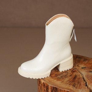 Fabrik preis Stiefeletten für Mädchen und Frauen halb kniehohe Stiefel Leder kurze Stiefel dicken Boden - Product Image 5