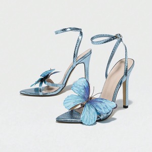 Sandales à talons aiguilles 3D à bout pointu pour femmes - Escarpins élégants bleus à talons hauts pour dames - Product Image 6