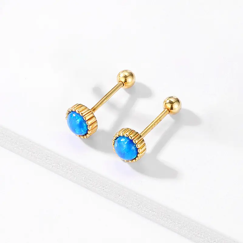 Classic Elegant Blue Opal Vermeil 925 Sterling Silver Stud Earring Opal Ear Studs