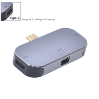 Hub USB Mini PD Female ke Type C Male Multi Port dengan Cangkang Alloy Terbaru, Ekstensi HDMI, Sinkronisasi Data PD, Transfer Ekstensi untuk Laptop