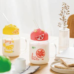 Vaso transparente Yan Xia de vidrio resistente a altas temperaturas, con tapa y pajita, de gran capacidad, diseño lindo, para estudiantes, mujeres, leche, <span class=keywords><strong>desayuno</strong></span>, oficina. - Product Image 4