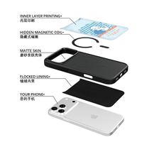 Coque de téléphone AG Feeling Black Edge avec motif chat en laine bleue dorée pour iPhone 17, 17 Pro Max, 16 Pro, 15 – Coque magnétique