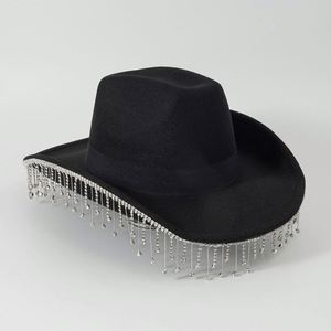 Sombrero de Vaquero de Lujo para Bodas, Fiestas de Mardi Gras, Estilo Occidental y Jazz, con Borlas de Diamantes de Imitación, para Viajes y Uso al Aire Libre - Product Image 6