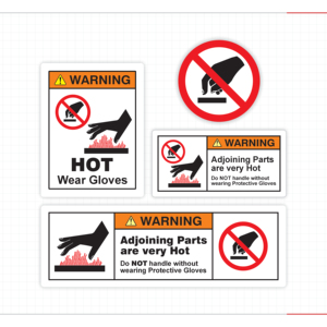 Wholesale Warning Hot Surface Sign Orange Header Adjoining Parts Very Hot Do Not Touch Prohibited Circle Decal - Product Image 1