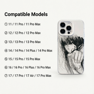 Coque antichoc en TPU transparent style anime avec ligne noire audacieuse, fille aux cheveux désordonnés et motif abstrait, pour <span class=keywords><strong>iPhone</strong></span> 17 16 15 14 Pro Max - Product Image 3