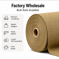 Tela de Sarga de Polialgodón Color Caqui, 240 g/m², 150 cm, Material Tejido de Alta Densidad para Pantalones de Trabajo, Chaquetas y Uniformes
