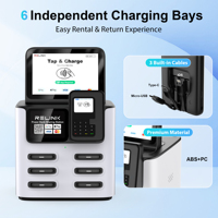 Station de location de batteries externes partagées Relink à 6 emplacements, paiement NFC POS, écran 8 pouces, kiosque 40W pour entreprises de location, certifié CE, OEM ODM