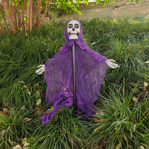 Decoración de Halloween, Calavera Morada, Esqueleto, Lámina de Plástico de 80x50cm, Accesorio para Fiesta, Decoración de Casa Embrujada - Product Image 3