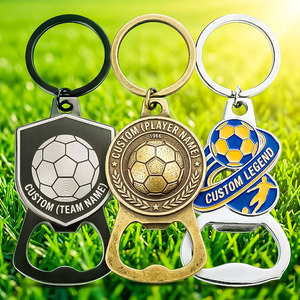 Apribottiglie Multifunzione Promozionale a Tema Calcistico, Personalizzabile con Logo, in Acciaio Inox e Alluminio, Portachiavi - Product Image 1