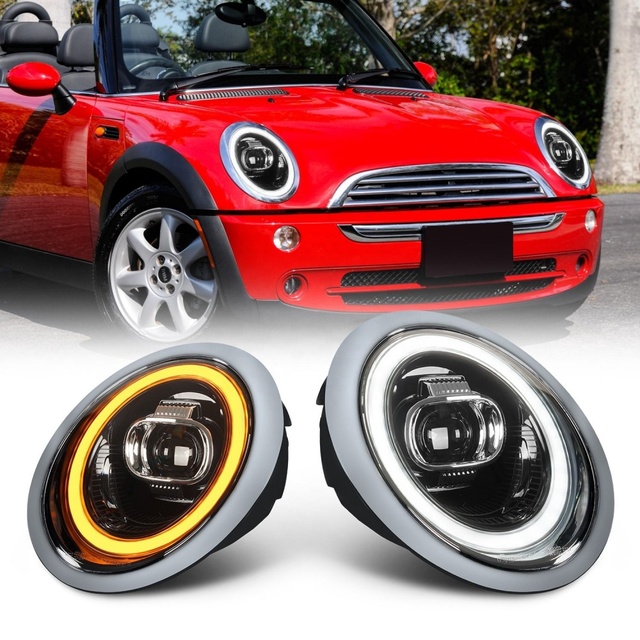 Modified Full LED Headlamp Plug & Play, Daytime Running Lights, Black Housing Assembly for 1st Gen Mini R50-53 (2001-2007)