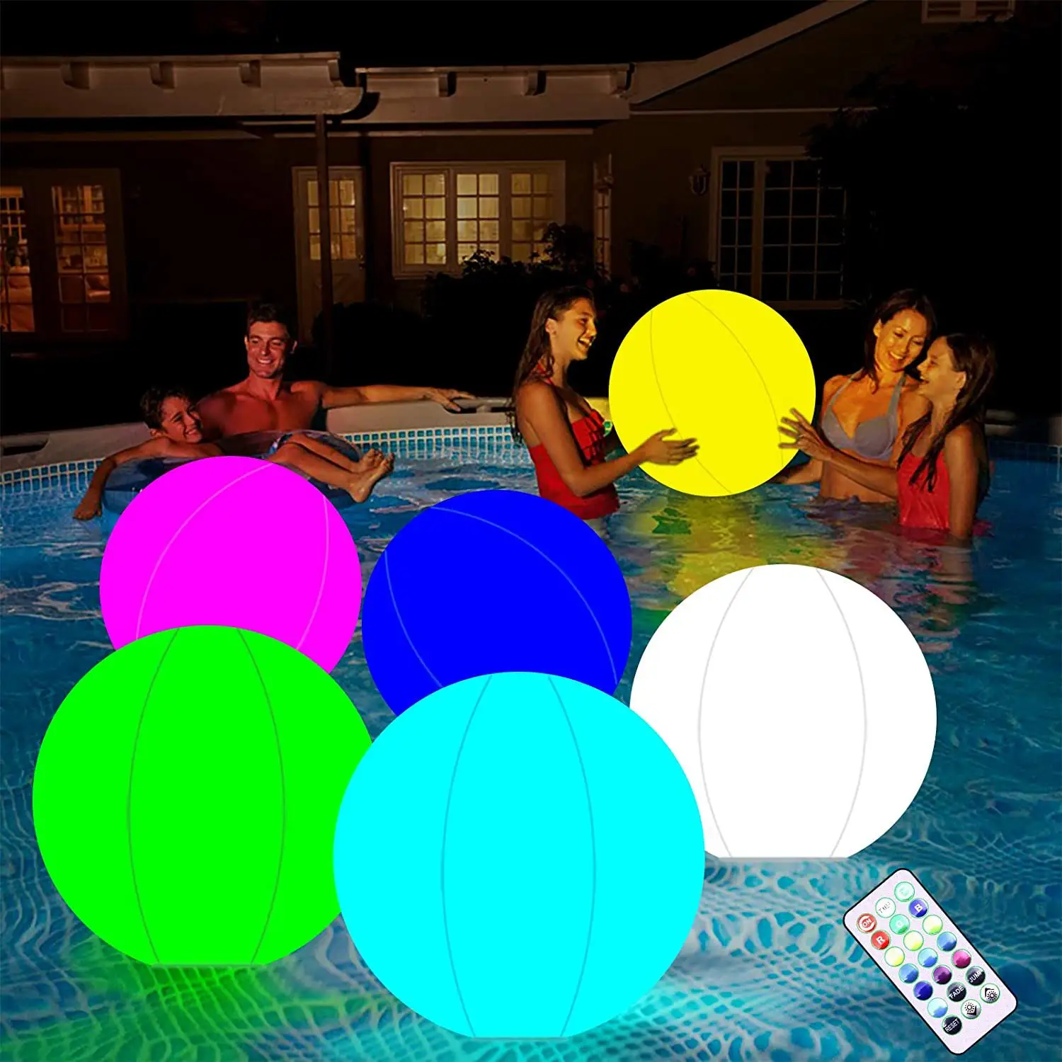 Bola de playa brillante con Control remoto, luz Led, juguete de piscina, bola luminosa inflable, accesorios de fiesta, envío directo