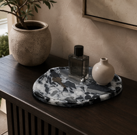 Plateau Organisateur Moyen en Marbre Noir Patagonia FANCY STONE, Plateau Décoratif en Pierre Naturelle Polie pour Coiffeuse, Décoration Intérieure, Cadeaux