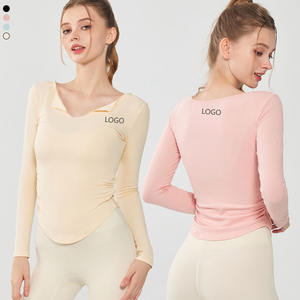 XW-G9681 en gros femmes à manches longues hauts mode couleur unie <span class=keywords><strong>T</strong></span>-<span class=keywords><strong>Shirt</strong></span> Yoga sport respirant tissu confortable vêtements de sport - Product Image 1