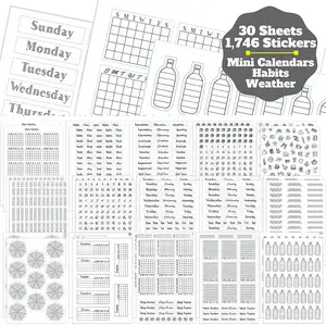 High Quality Custom Black Planner Sticker Sheets with Mini Calendars Numbers Stickers for Bullet Journals Agenda