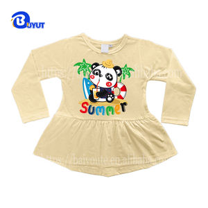 Kızlar yürüyor T-Shirt Peplum Hem uzun kollu sevimli çekme kollu fırfır tasarım örme kumaş popüler çocuk giyim abd boyutları - Product Image 6