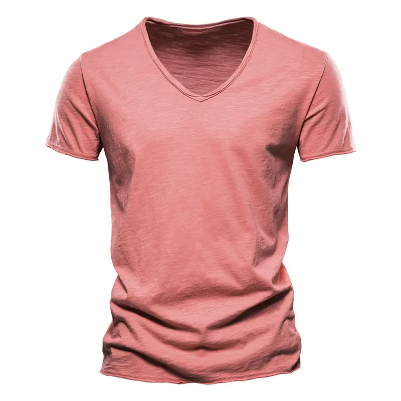 T-shirt col en v à manches courtes pour homme, 100% coton, personnalisé, uni, offre spéciale