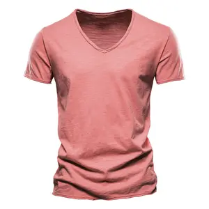 Hot selling 100%Cotton short sleeve v neck t-shirt custom t shirt plain men's t-shirts