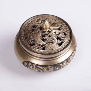 Brûleur d'encens en cuivre sculpté Dragon et Phénix, brûleur d'encens domestique, encens en bois de santal en cuivre pur - Product Image 3